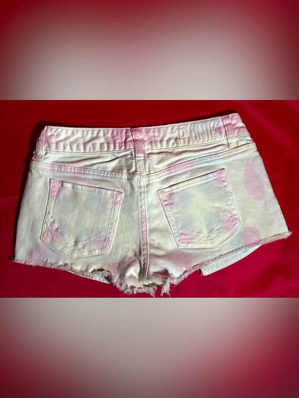 PINK Victoria's Secret White and Pink Sequin Tie-Dye Denim Shorts